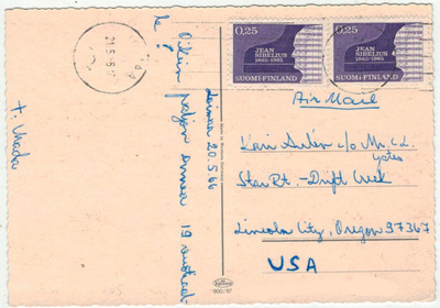 1965 Sibelius 25p 2 kpl postikortti USAhan 1966