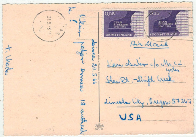 1965 Sibelius 25p 2 kpl postikortti USAhan 1966
