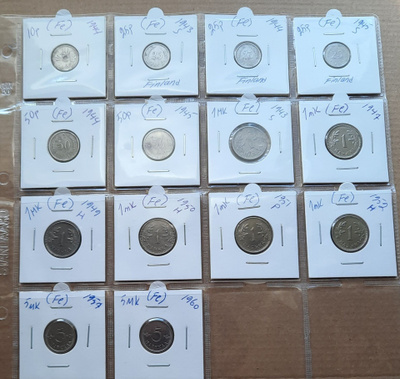 Rautakolikot;10p, 25p, 50p, 1mk, 5mk