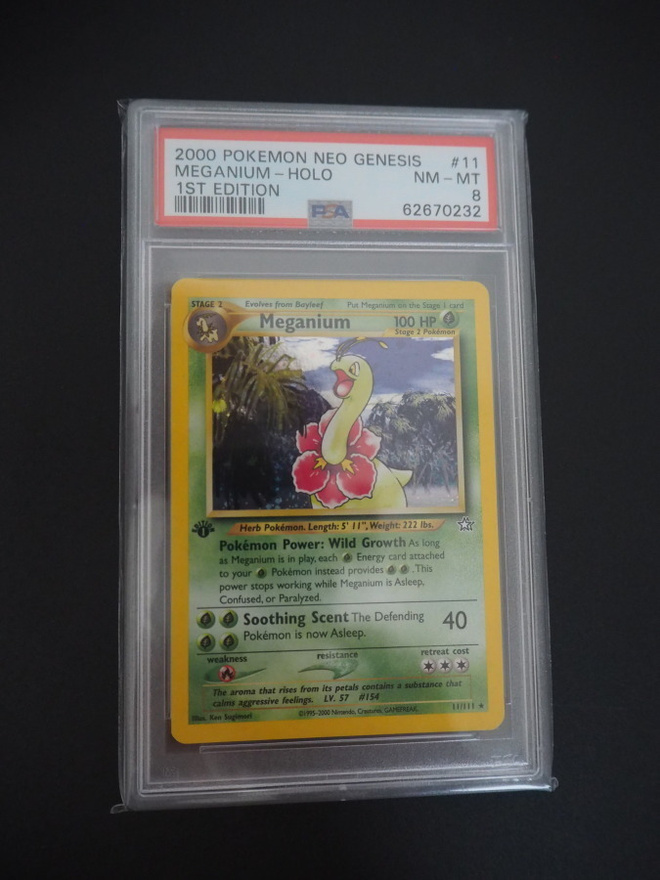 Pokemon kortti Meganium 1st edition Neo genesis PSA 8