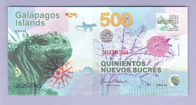 Galapagos Islands 500 Sucres v.2021 UNC Polymer (Fancy)