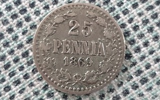 Hyväkuntoinen ja harvinainen 25 penniä 1869