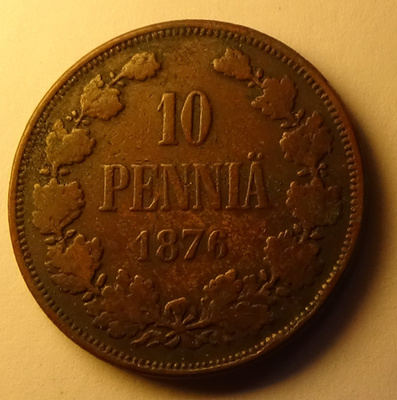 1876 10 penniä variantti "pieni 6" kl1 (= kl4)