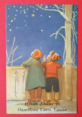 Vanha joulukortti kulk. 1954
