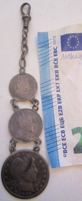Avaimenperä Hopeakolikot USA 25 c 1903 Kanada 5 + 10 c 1907