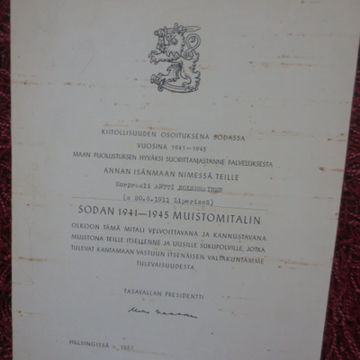 Jatkosotamitalin Myöntökirja