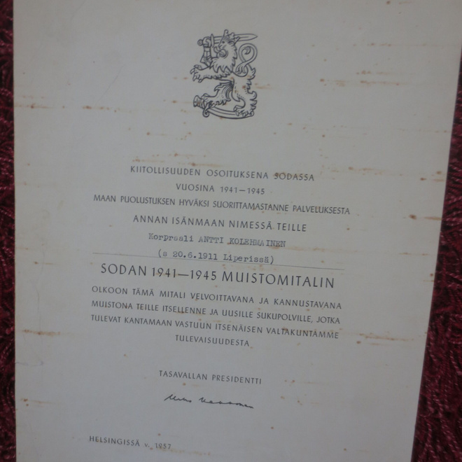Jatkosotamitalin Myöntökirja