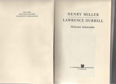 Miller,Henry: Yksityinen kirjeenvaihto, Gummerus 1964, sid.