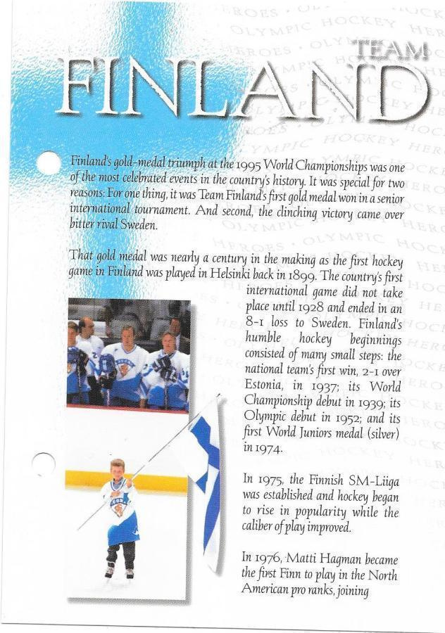 1998 Esso Olympic Nagano postcards #47 Team Finland
