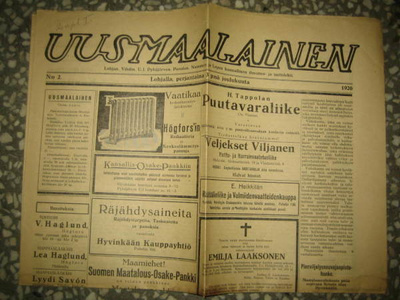 Sanomalehti :  Uusmaalainen 3.12.1926