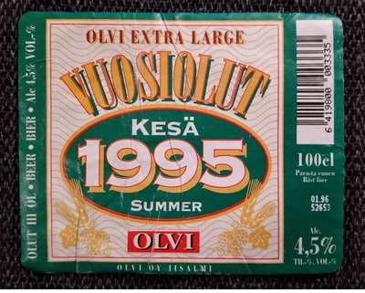 VANHA OLUT ETIKETTI - OLVI VUOSIOLUT 1995 (K10-142)