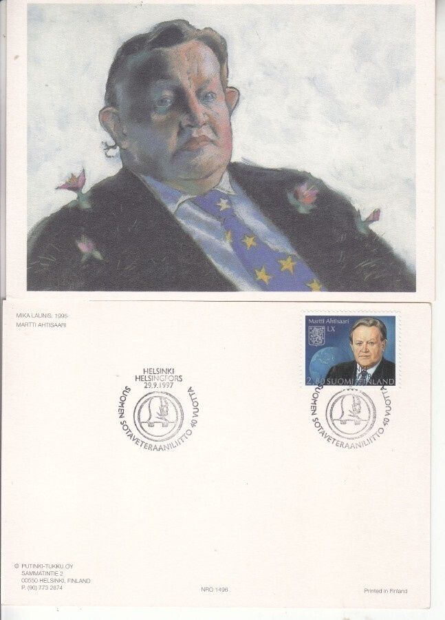Martti Ahtisaari kortti erikoisleimalla.