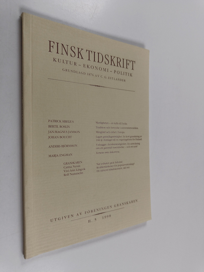 Finsk tidskrift : kultur - ekonomi - politik H.5 1998