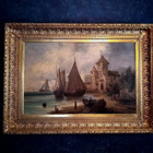 Museotasoinen öljymaalaus ”Purjelaivat satamassa”, 1800-l. - pikkukuva 1