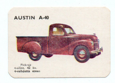 Kahvilappu. OY FRITZ AB, REX autosarja 1955 AUSTIN A-40