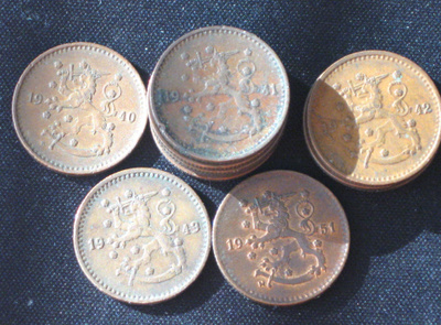 1 Mk Kupar markkoja 14 Kpl Suomi 1940- 1943 ja 1951