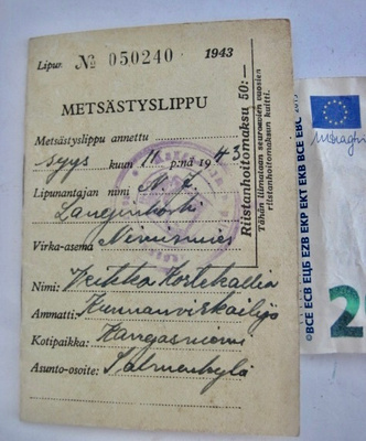 VANHA Metsästyslippu 1943 - 1944