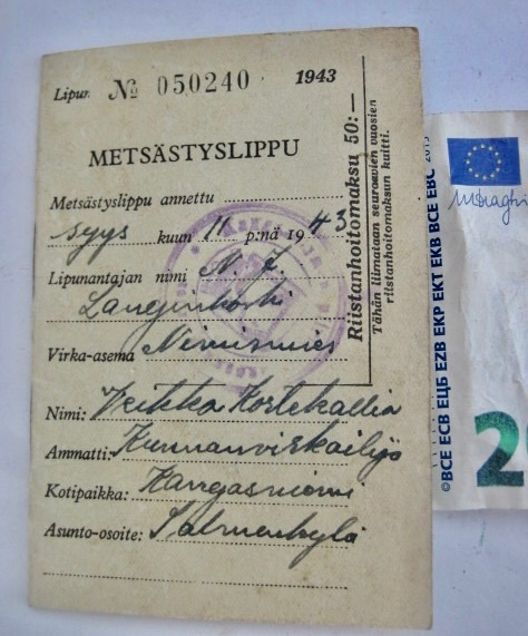 VANHA Metsästyslippu 1943 - 1944