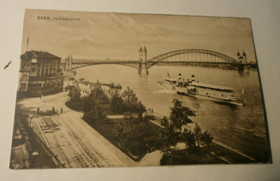 Bonn, Rheinbrücke ja jokilaiva, kaupunkia, mv pk, ei p.