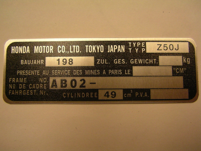 honda monkey tyyppikilpi runkonumerokilpi 1980-1986