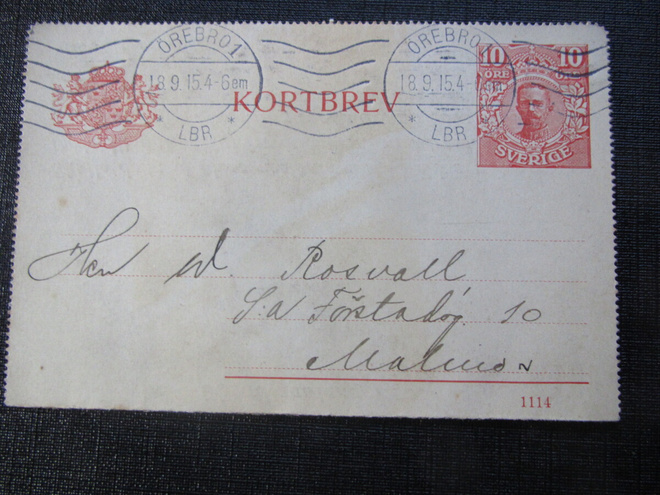 10 öre 1915 Ehiökortti. Kortbrev.Ruotsi-Sweden