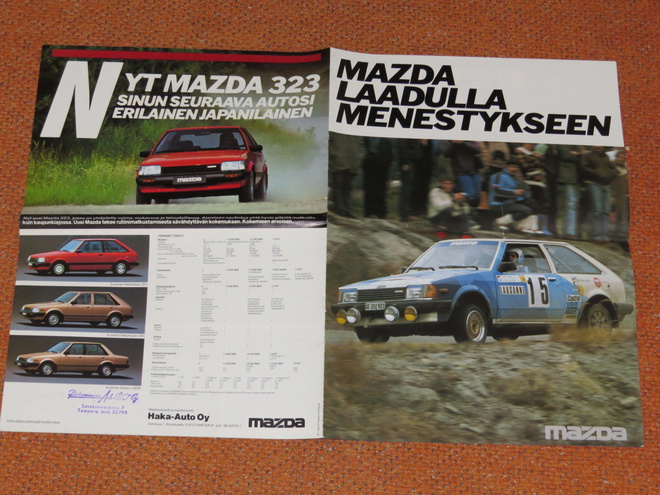 1983 Mazda 323 esite - KUIN UUSI - suom - 16 sivua