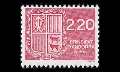 Andorra Fr 387 ** Käyttösarja vaakuna 2.20 Fr (1988)