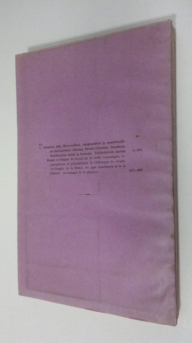 Otto Savander : Fennia 2 : Ekonoomilliset, topograafillis...