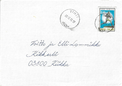 VIHTI 28.12.73 LEIMA KUORI PAAVO NURMI MERKILLÄ KULKENUT