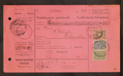 # 23575 # Pe.osoitus paketti Helsinki > Riihimäki - 1915