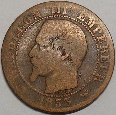 Ranska. 5 centimes 1853W.