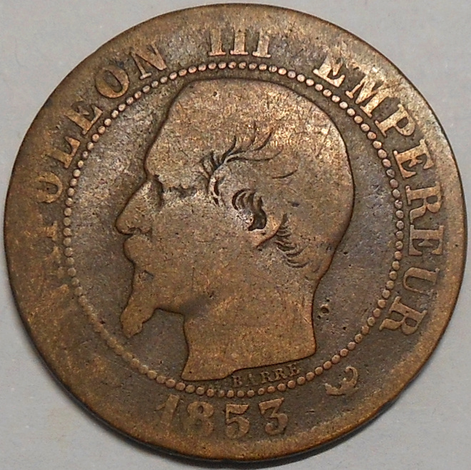 Ranska. 5 centimes 1853W.