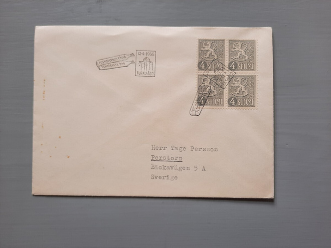 FDC Suomi 1958 M-54 4mk nelilö Rutsiin