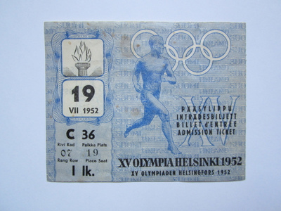 1952 HELSINGIN OLYMPIALAISET PÄÄSYLIPPU