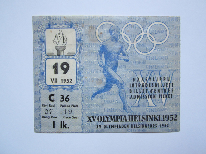 1952 HELSINGIN OLYMPIALAISET PÄÄSYLIPPU