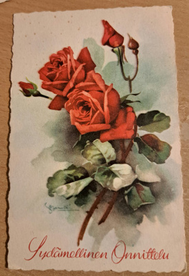 kukkakortti, ruusukimppu, kulkenut käsipostissa 1968