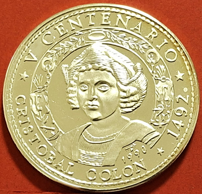 Kuuba, 1 oz 999 hopeaa 1990. Kolumbus. Harvinainen. (KD4).