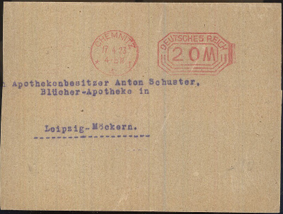 Saksa 1923 frankkeerausleima lehtikääreellä