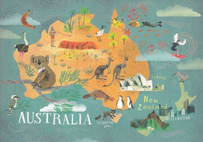 Maanosat kartta Australia (isohko postikortti)