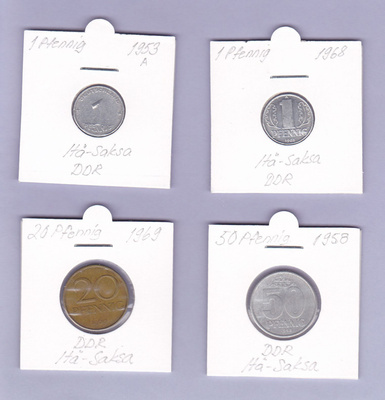 Itä-Saksa DDR 1+1+20+50 Pfennig v.1953-1969 4 kpl