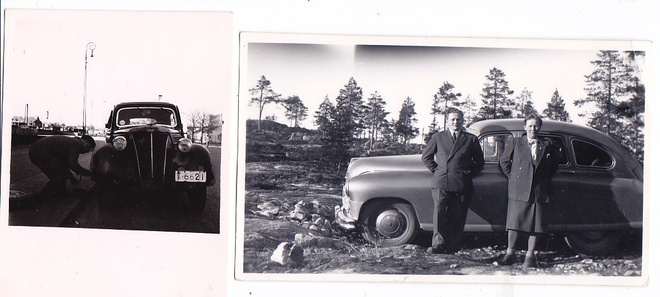 2 VANHAA Valokuvaa KIVAT Autot Ford Eifel ym 1950-l