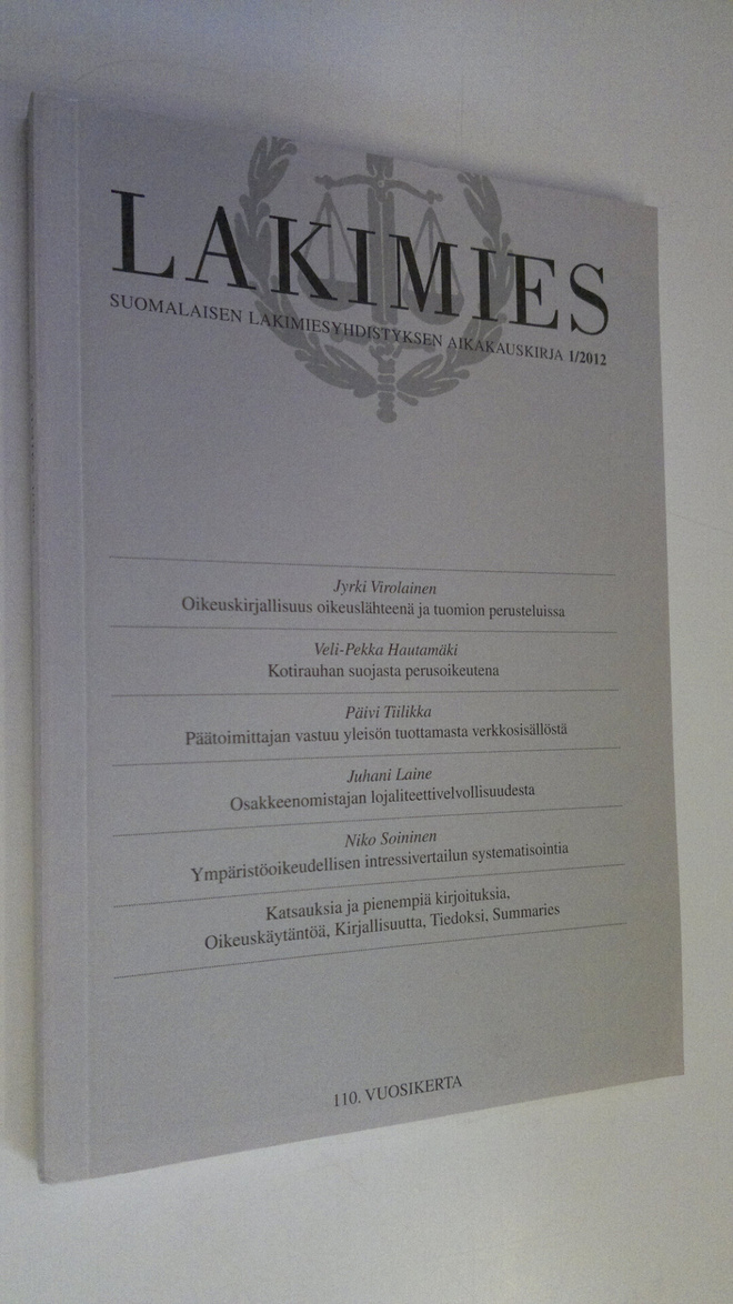 Lakimies 1/2012 : Suomalaisen lakimiesyhdistyksen aikakau...