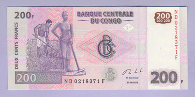 Kongo Congo DR 200 Francs v.2013 UNC P-99b