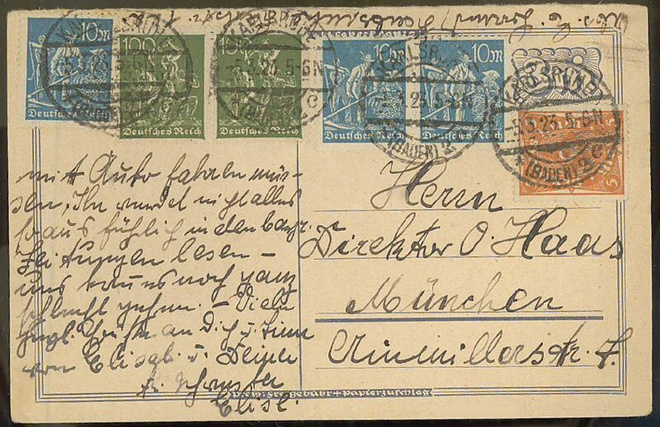Saksa 1924 ehiökortti lisämerkein