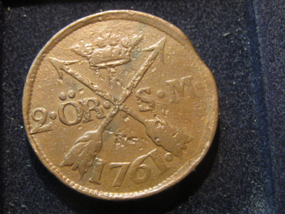 2 öre 1761 SM. Adolf Frederik . Ruotsi-Sweden