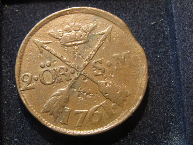 2 öre 1761 SM. Adolf Frederik . Ruotsi-Sweden