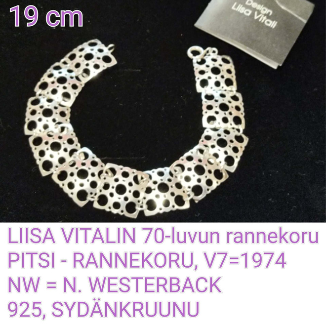 LIISA VITALIN PITSI -rannekoru, V7 = 1974, NW, 925