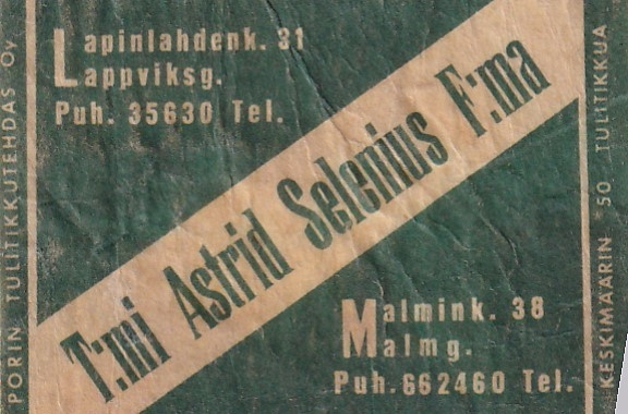 Helsinki, T:mi Astrid Selenius F:ma   9/3