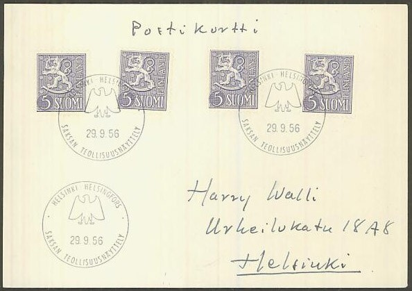 M54 1954 5 (mk) 4 kpl postikortti erikoisleimalla