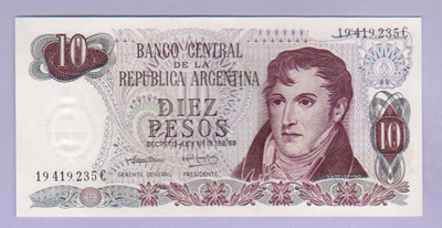 Argentiina 10 Pesos v.1973-76 UNC P-295